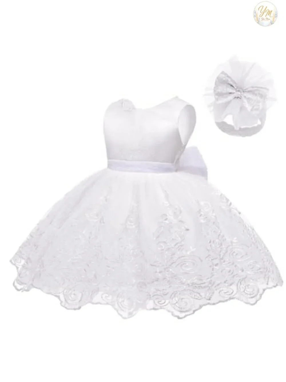 Lace Ruffle Baby Girl Dress with Bow Headband